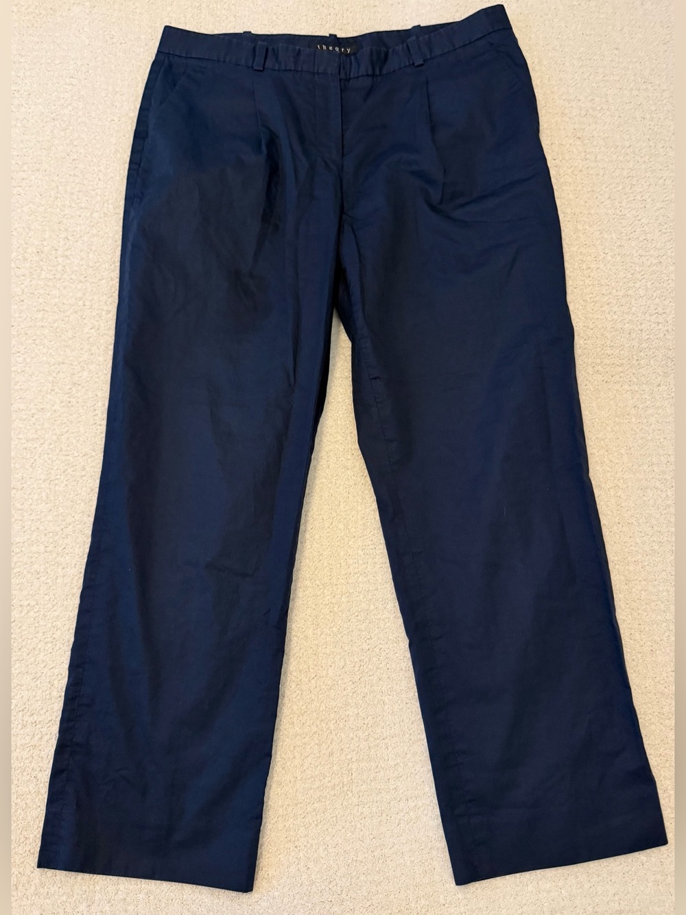 Theory Jorah Navy Blue Pleated 100% Cotton Trousers Size 8